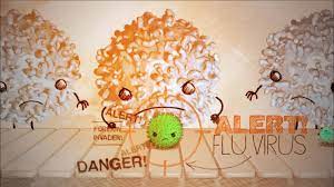 Video thumbnail of illustrated menacing flu viruses.