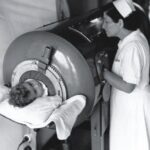 Patients whose respiratory muscles were affected placed in an iron lung machine to enable them to breathe.