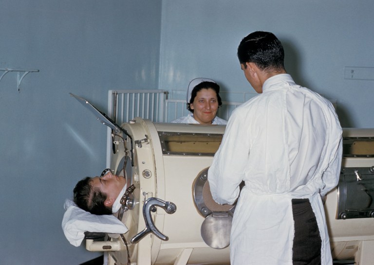 Patient in an iron lung during a Rhode Island polio epidemic 1960.