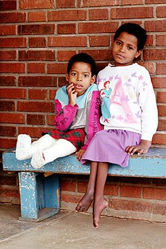 Two children with polio at the Cheshire Home for Handicapped Children, Menagesha.