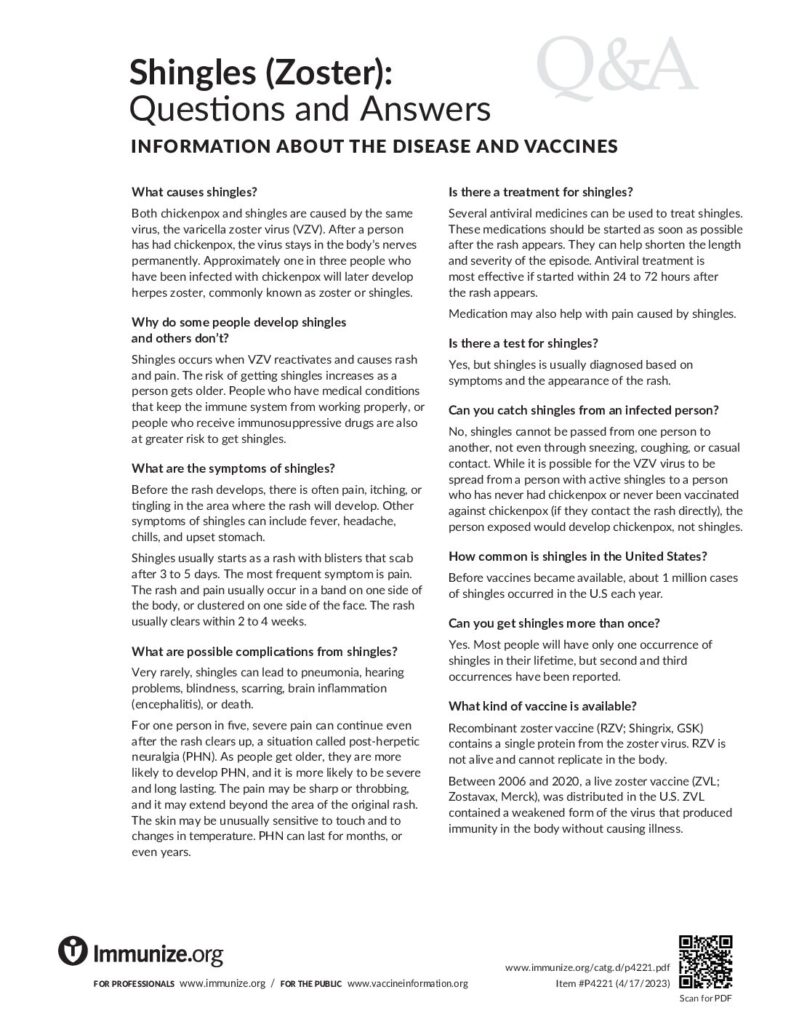 Shingles (Zoster) Vaccine Information